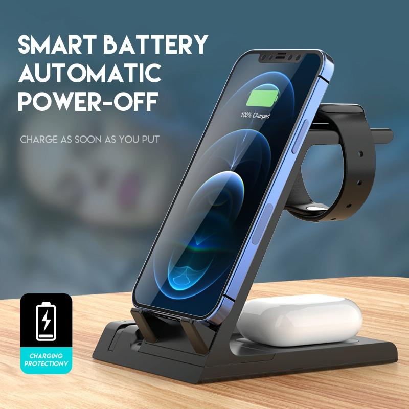 6-in-1 Fast Wireless Charger Stand – Black | Multi-Device Qi Charging Dock for Phone, Watch & Earbuds