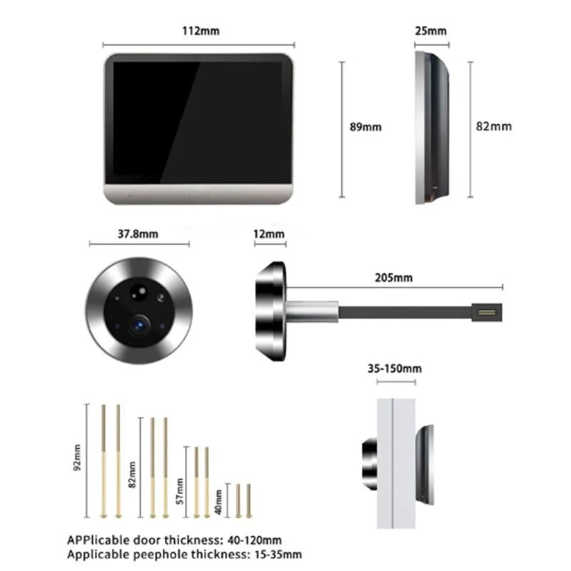 1080P WiFi Smart Cat Eye Video Doorbell – 4.3″ Color Screen, Hidden Camera, Graffiti Design – Black