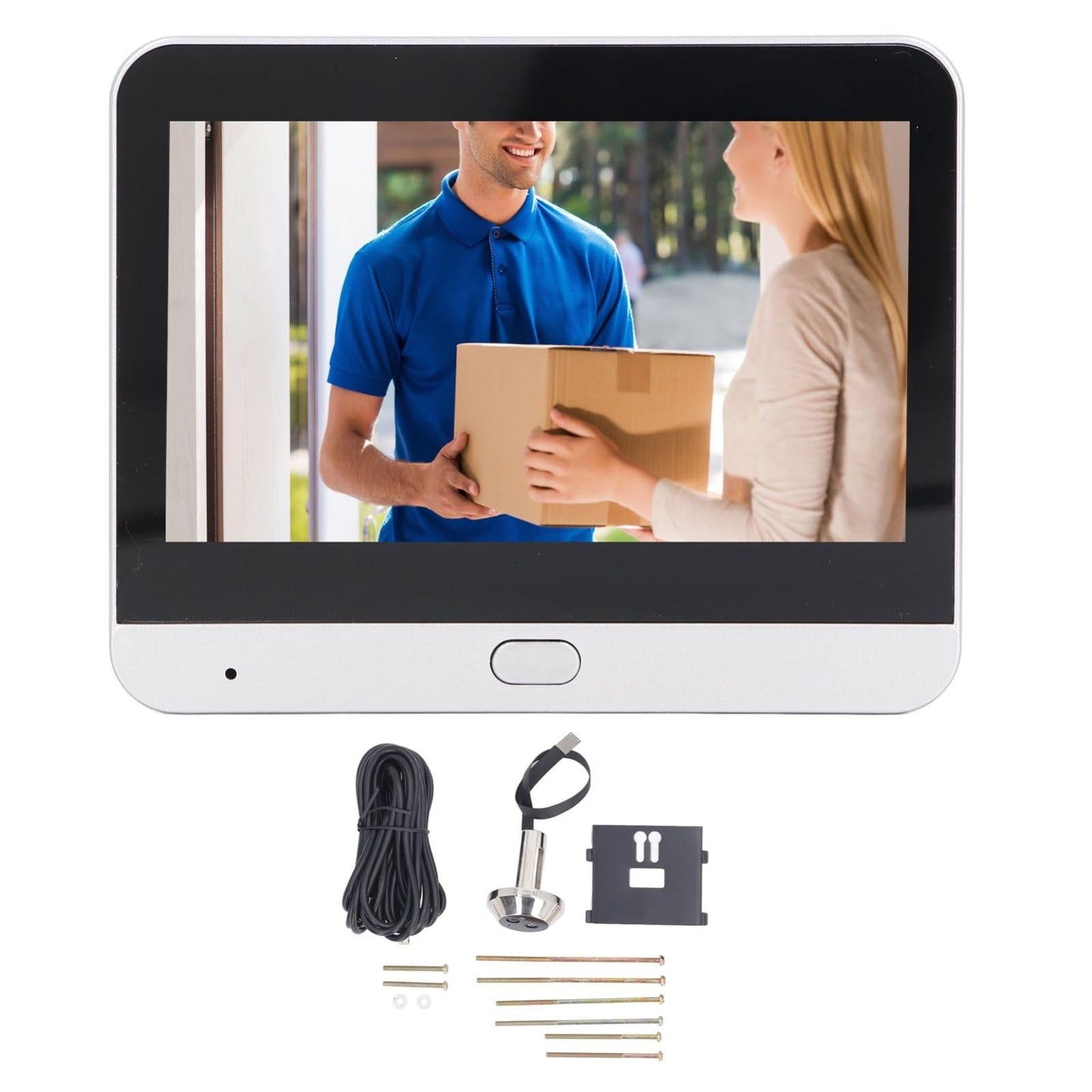 1080P WiFi Smart Cat Eye Video Doorbell – 4.3″ Color Screen, Hidden Camera, Graffiti Design – Black