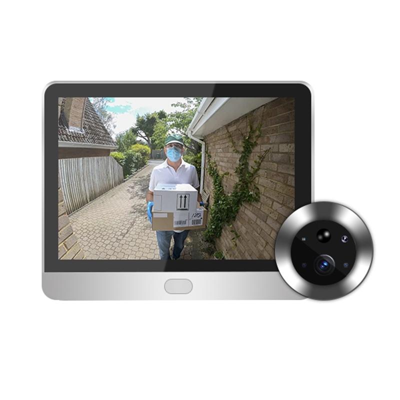 1080P WiFi Smart Cat Eye Video Doorbell – 4.3″ Color Screen, Hidden Camera, Graffiti Design – Black