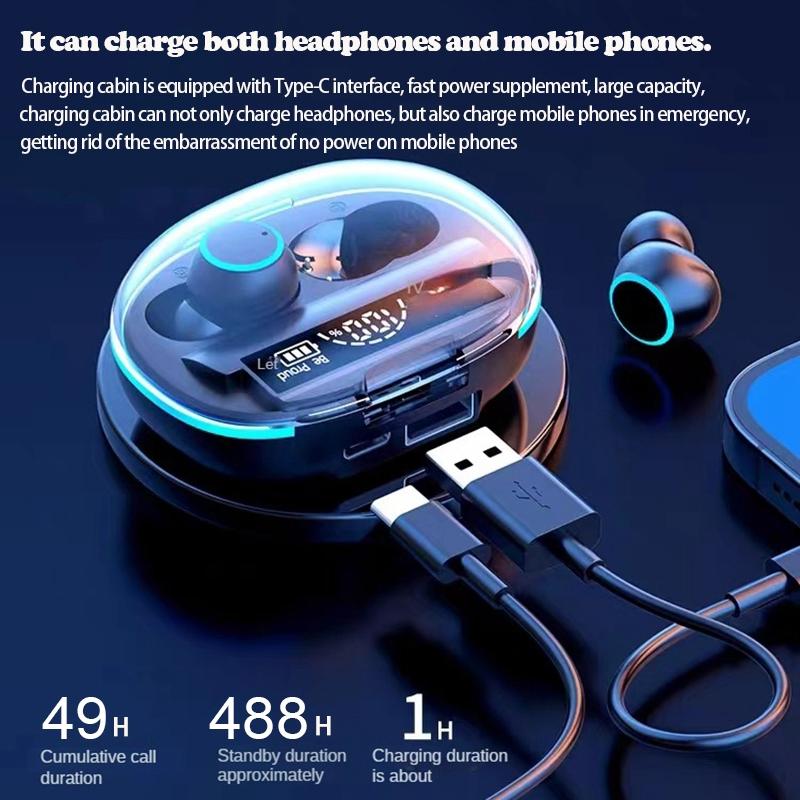 Wireless Bluetooth Earphones with Noise Reduction & Power Bank Function – TWS Headset, Black