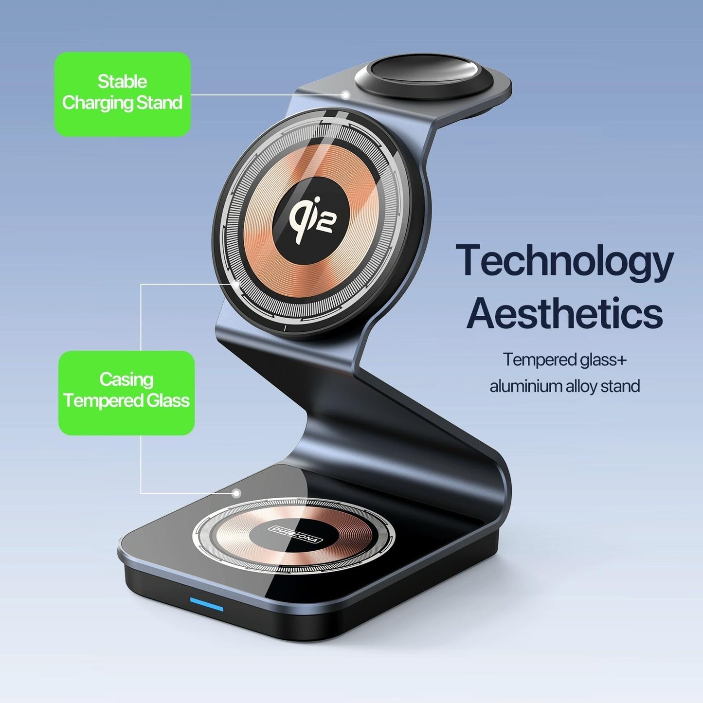 15W 3-in-1 Magnetic Wireless Charger Stand – Black | Fast Qi Charging Dock for Phone, Watch & Earbuds