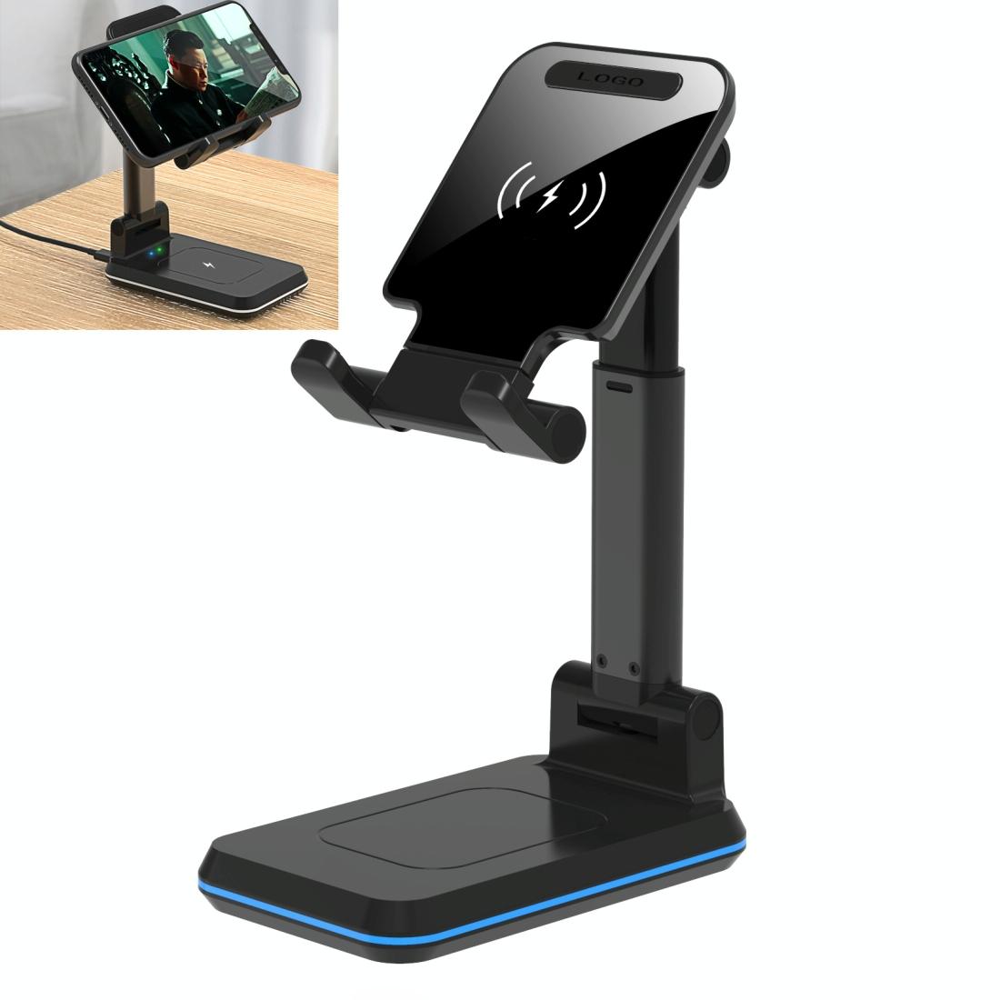 Portable 2-in-1 Wireless Charging Stand – Single Device Fast Charger – Black