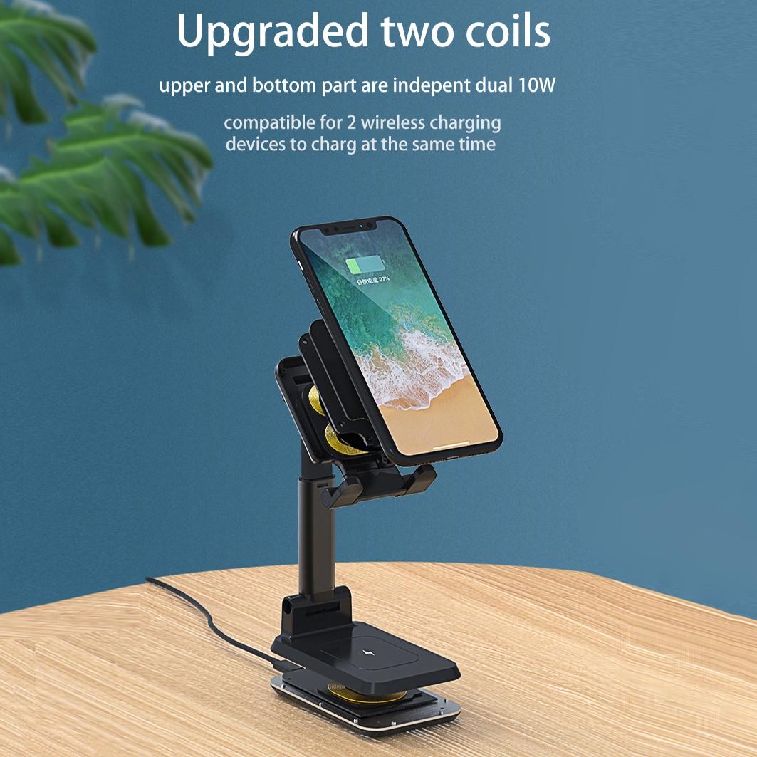 Portable 2-in-1 Wireless Charging Stand – Single Device Fast Charger – Black