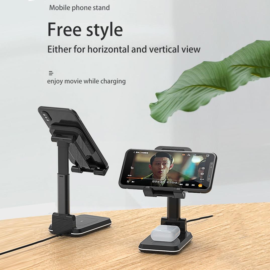 Portable 2-in-1 Wireless Charging Stand – Single Device Fast Charger – Black