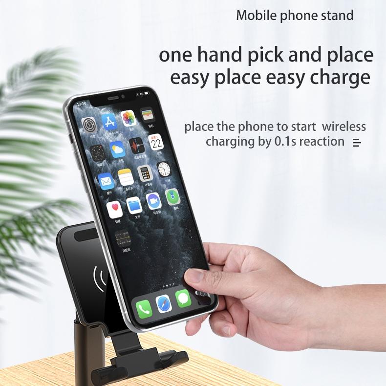 Portable 2-in-1 Wireless Charging Stand – Single Device Fast Charger – Black