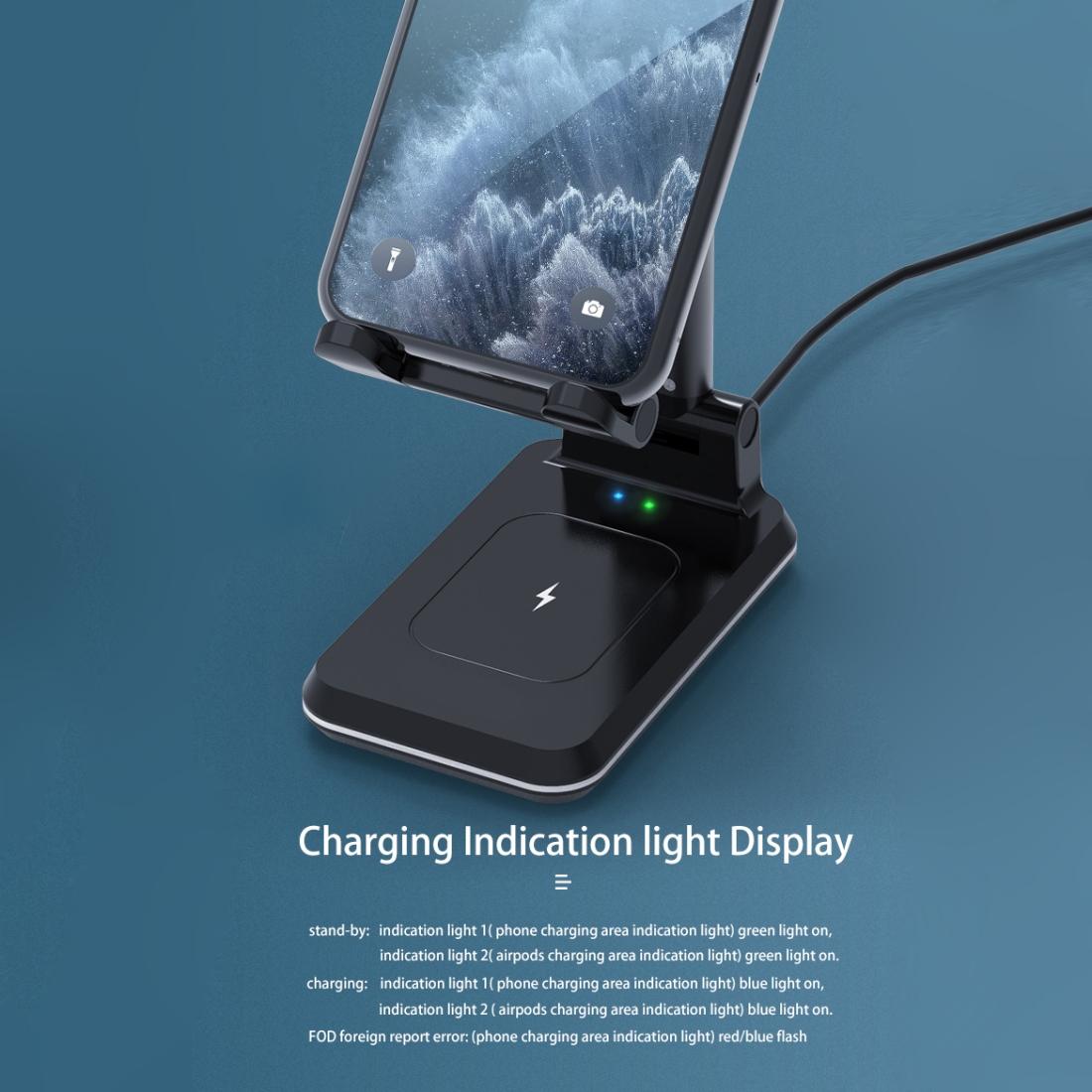 Portable 2-in-1 Wireless Charging Stand – Single Device Fast Charger – Black