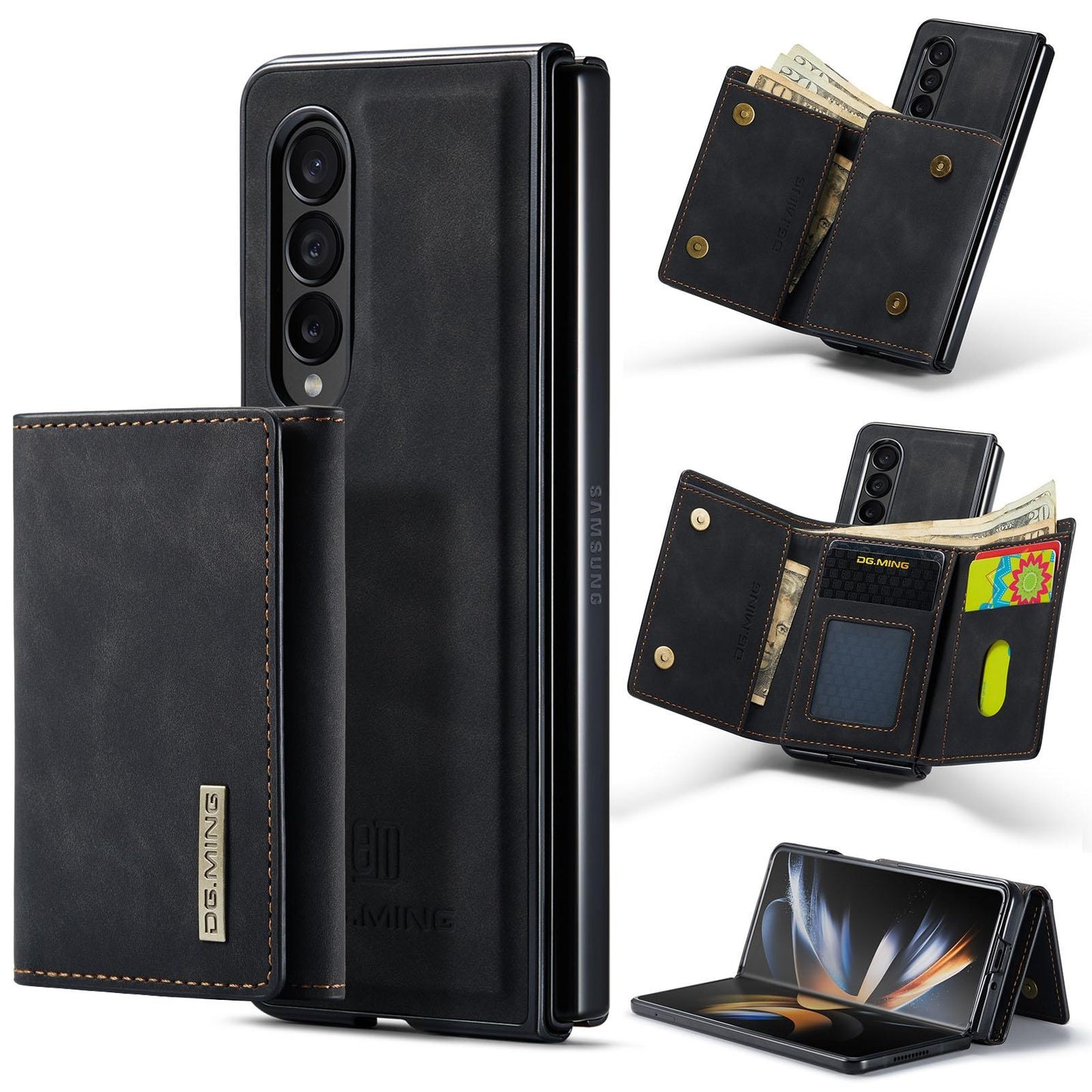 Wallet Case for Samsung Galaxy Z Fold4 5G – 3-Fold Design, Multi-Card Holder, Kickstand Cover – Green