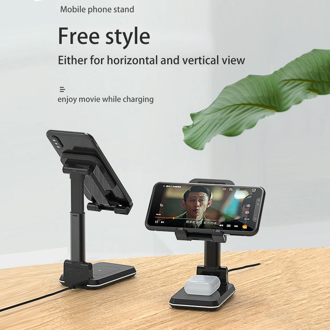 Portable 2-in-1 Wireless Charging Stand – Dual Device Fast Charger – Black