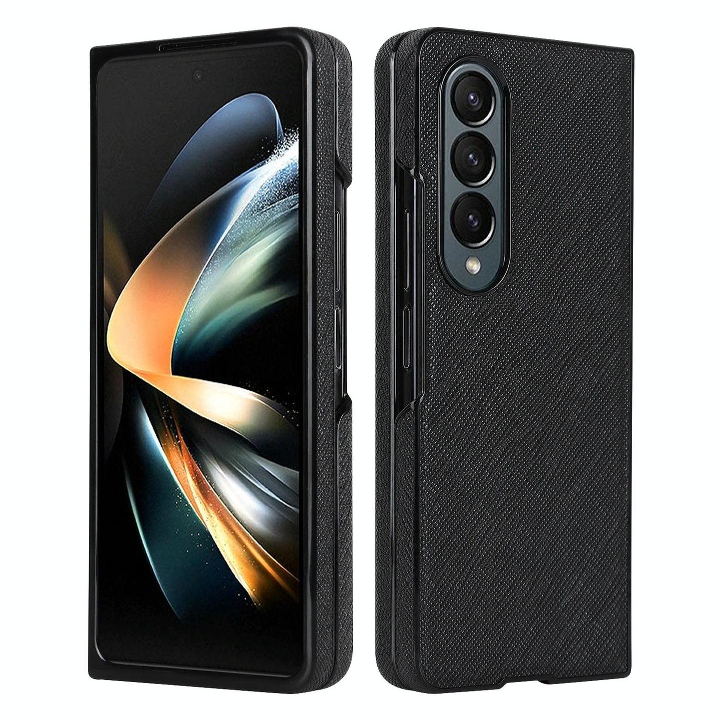 Foldable Cross Pattern Phone Case for Samsung Galaxy Z Fold4 5G – Compact PU Leather Design – Black