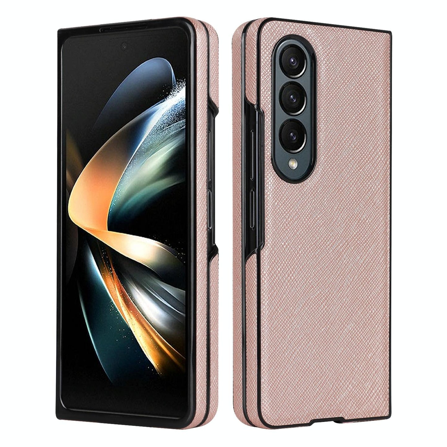 Foldable Cross Pattern Phone Case for Samsung Galaxy Z Fold4 5G – Compact PU Leather Design – Black