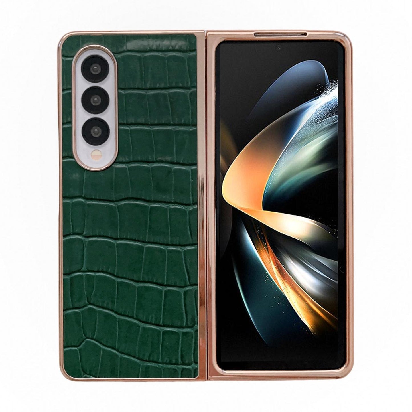 Samsung Galaxy Z Fold4 5G Crocodile Leather Phone Case – Electroplated Finish – Black