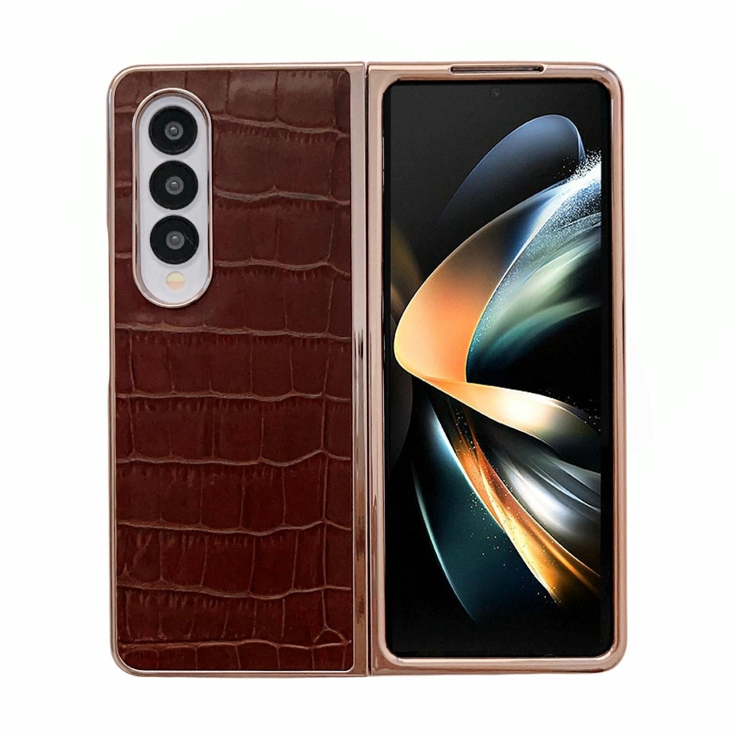 Samsung Galaxy Z Fold4 5G Crocodile Leather Phone Case – Electroplated Finish – Black