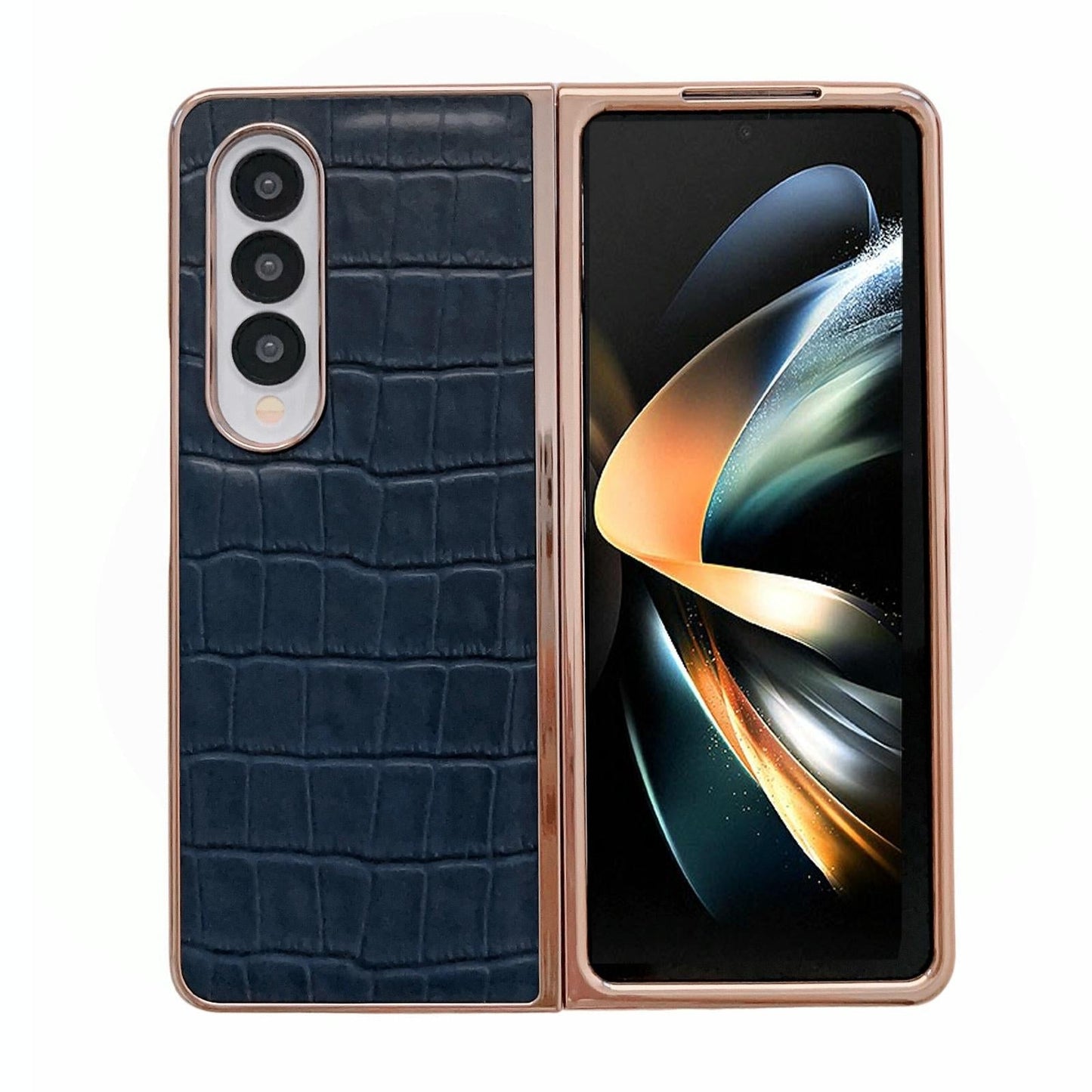 Samsung Galaxy Z Fold4 5G Crocodile Leather Phone Case – Electroplated Finish – Black