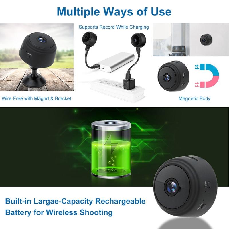 Wireless 1080P HD Camera – Night Vision, Motion Detection, TF Card Storage, Bluetooth – Black