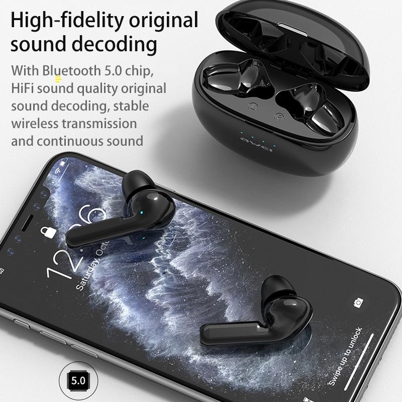 T15 TWS Wireless Sports Headset – Bluetooth 5.0, Charging Case, Sweatproof, Secure Fit, Clear Sound – Black