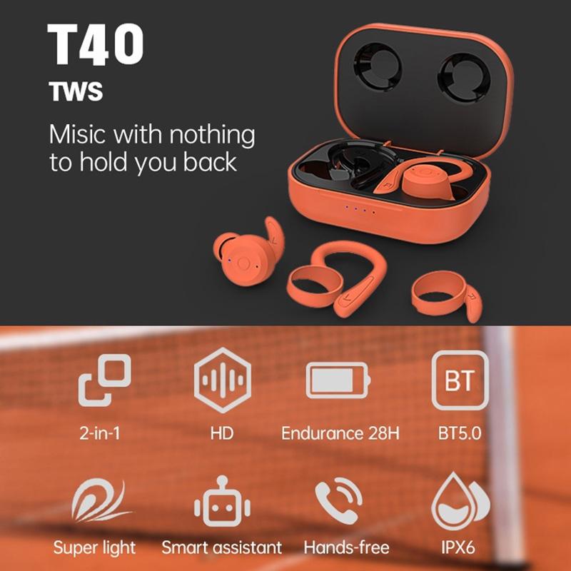 Waterproof T&G T40 TWS Bluetooth Earphones with Charging Box – Pink, Wireless Earbuds for Music & Call