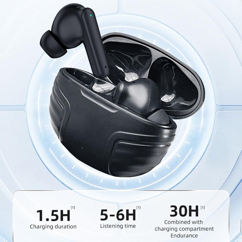 Wireless Noise-Cancelling Earbuds with Charging Case – Bluetooth 5.3, Hi-Fi Stereo Sound, Touch Control, Long Battery Life – Black