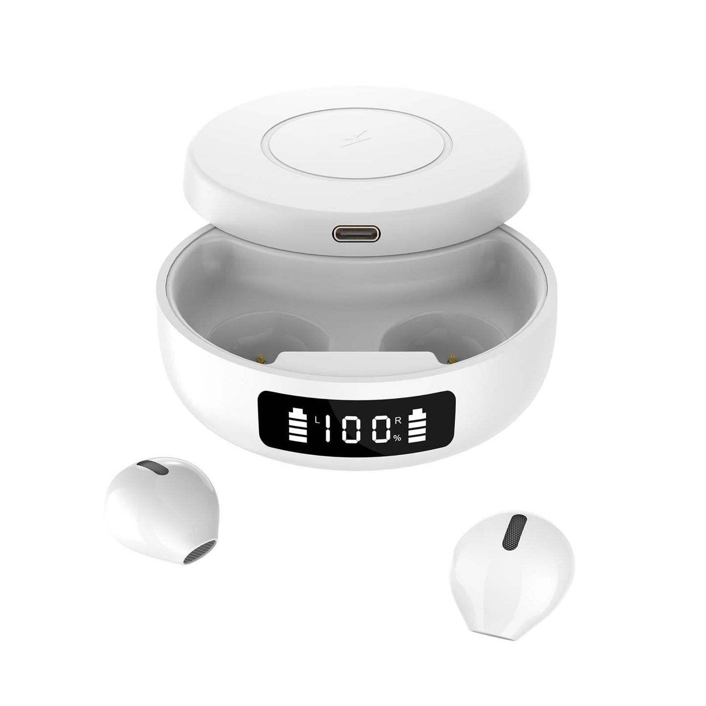 Mini TWS Wireless Bluetooth Earphones with Noise Reduction & Digital Display – White, In-Ear Earbuds with Mic for Music & Calls