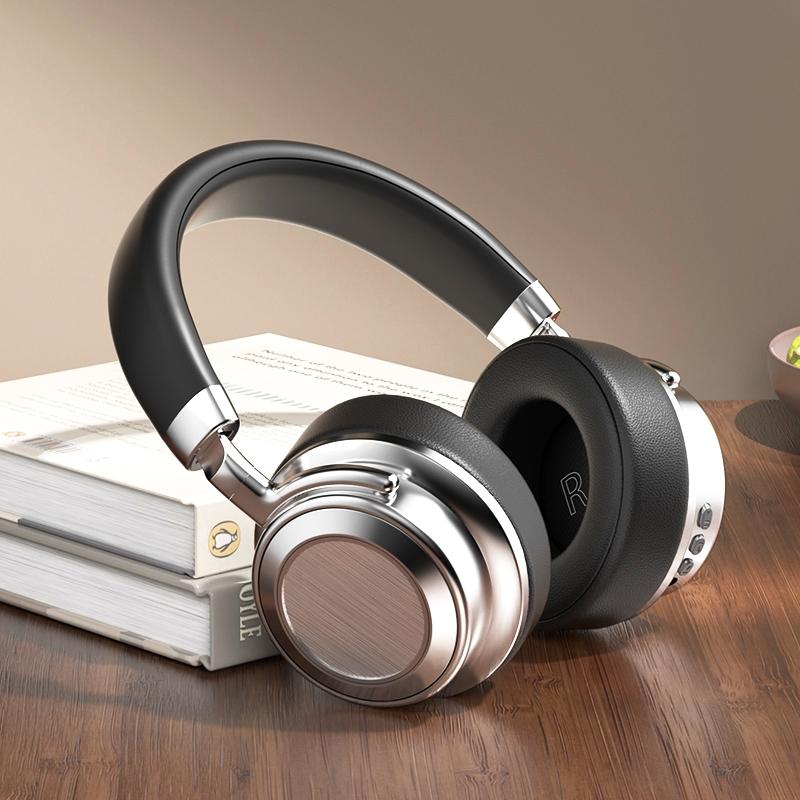 Retro Wireless Bluetooth Headset – Metal Head-Mounted Design, Silver & Black for Stylish Audio