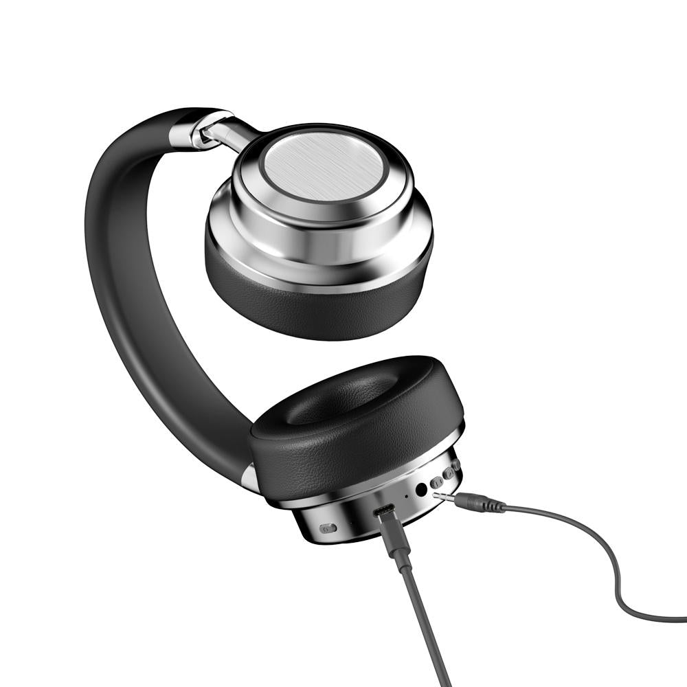 Retro Wireless Bluetooth Headset – Metal Head-Mounted Design, Silver & Black for Stylish Audio