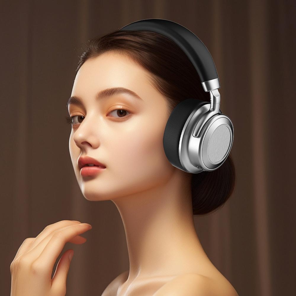 Retro Wireless Bluetooth Headset – Metal Head-Mounted Design, Silver & Black for Stylish Audio