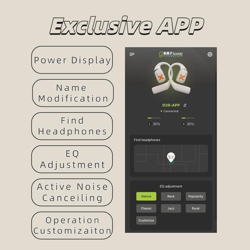 Wireless Earphones with App Control – Ear-Mounted Bluetooth Headset, Black
