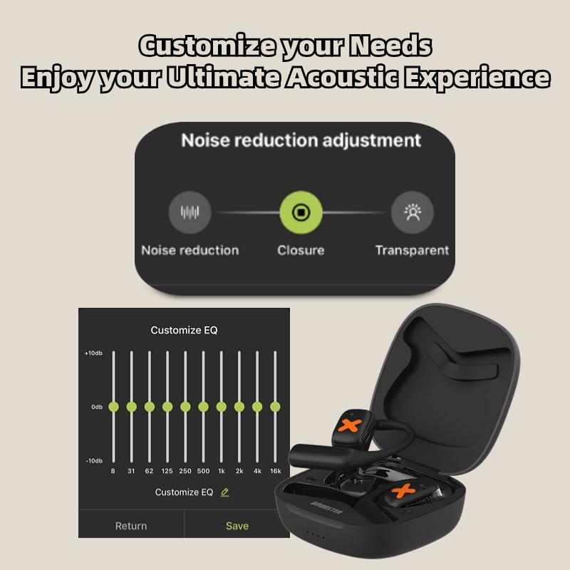 Wireless Earphones with App Control – Ear-Mounted Bluetooth Headset, Black