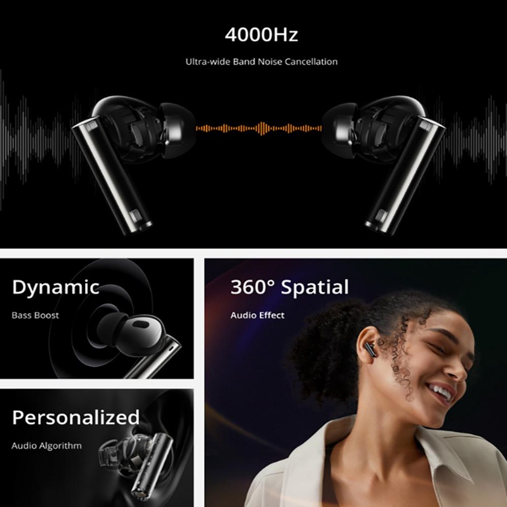Wireless Bluetooth Earphones with 3D Spatial Sound & Active Noise Reduction – Black