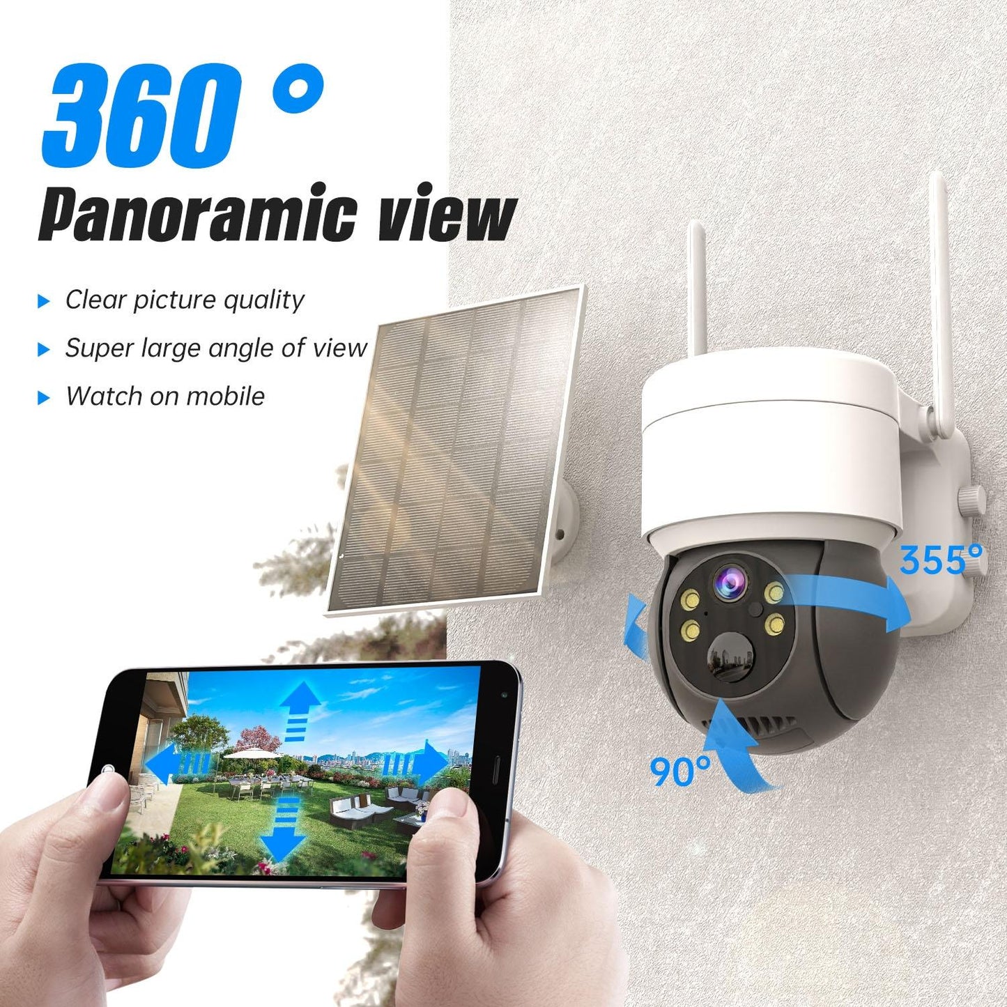Wireless Solar Security Camera – 2MP HD, IP66 Waterproof, Outdoor Surveillance, Black
