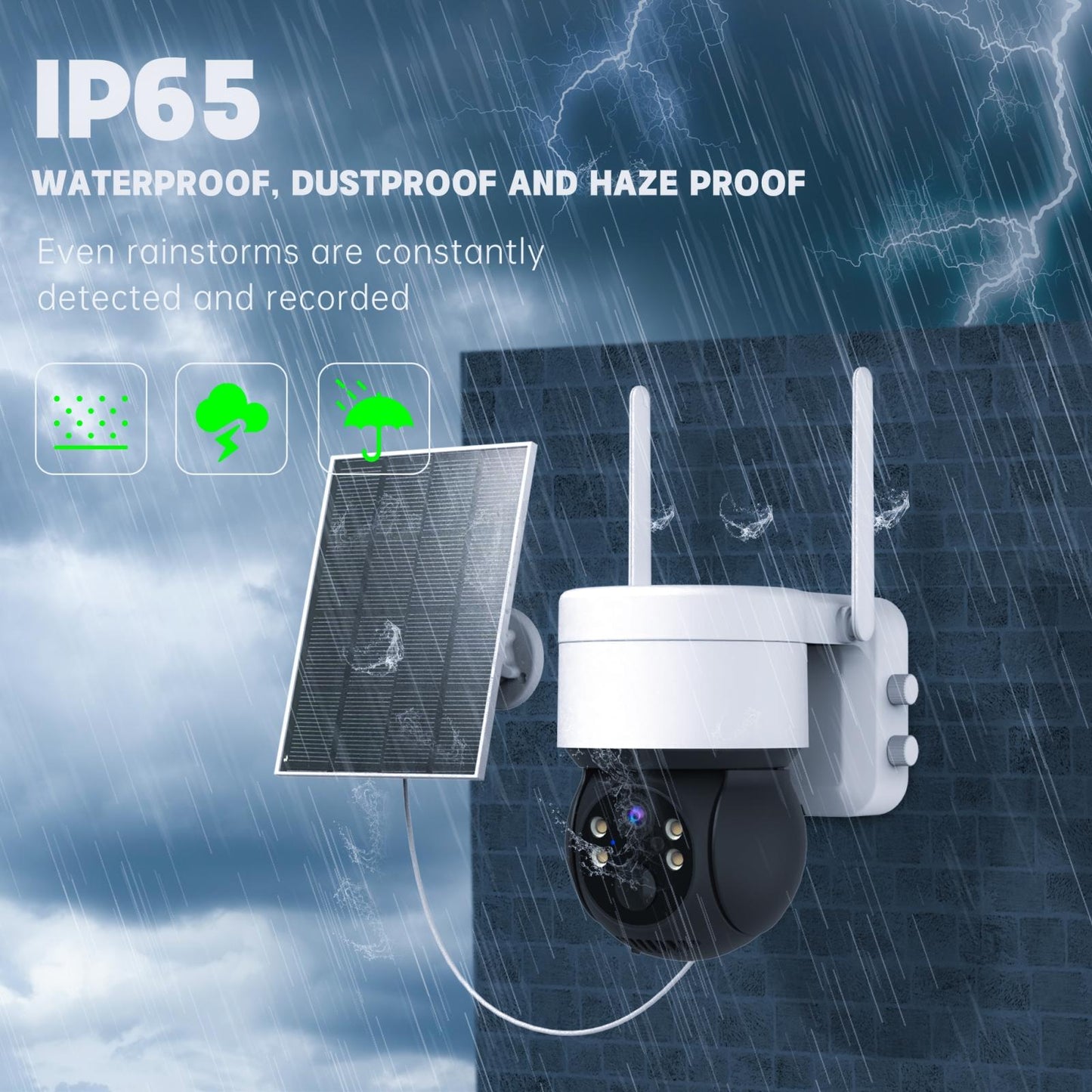 Wireless Solar Security Camera – 2MP HD, IP66 Waterproof, Outdoor Surveillance, Black