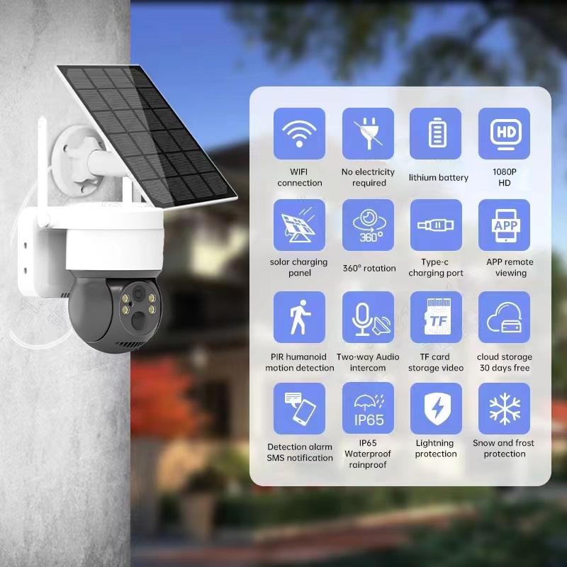 Wireless Solar Security Camera – 2MP HD, IP66 Waterproof, Outdoor Surveillance, Black
