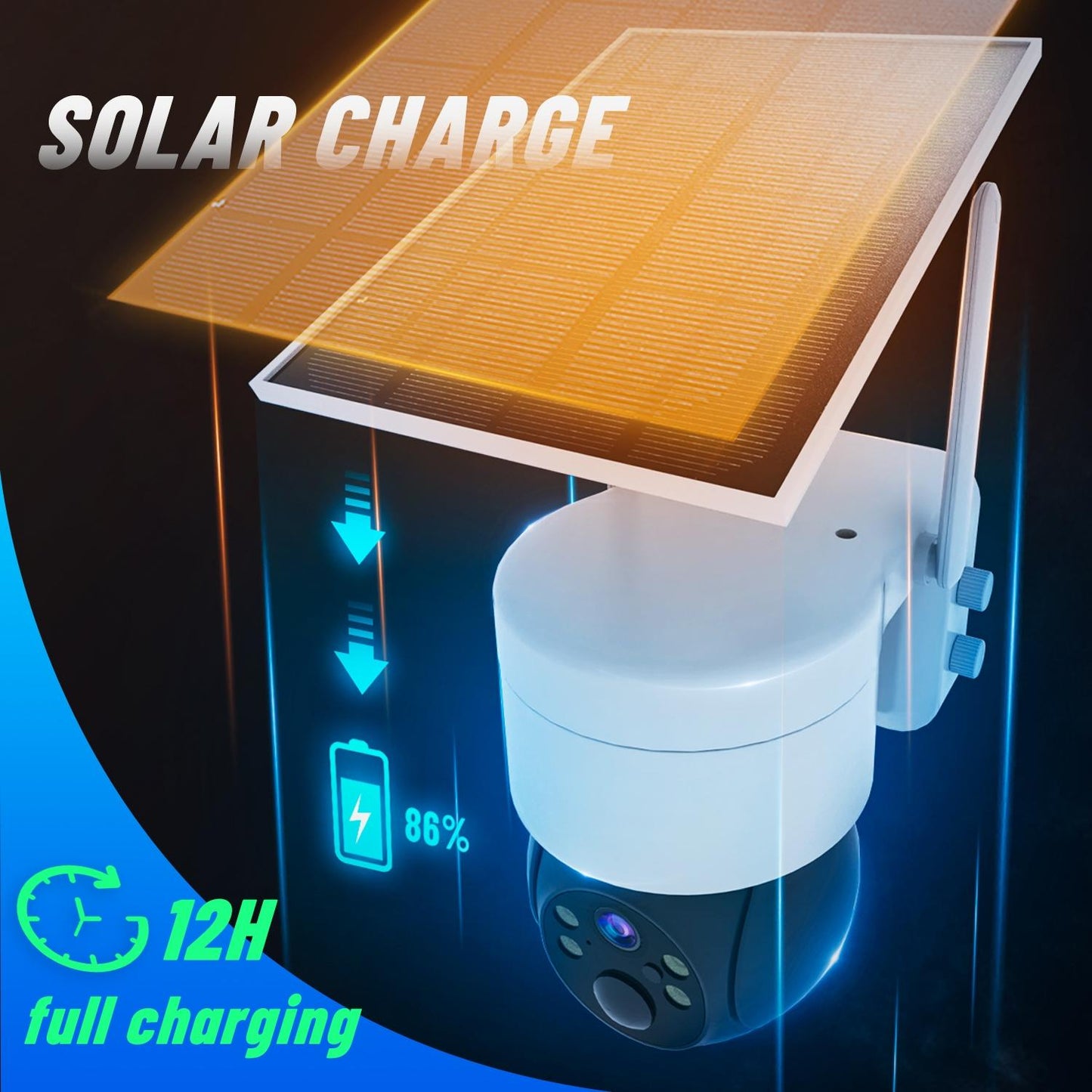 Wireless Solar Security Camera – 2MP HD, IP66 Waterproof, Outdoor Surveillance, Black