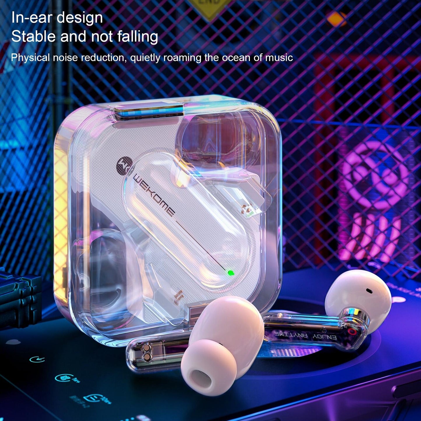 Vanguard Transparent Wireless Bluetooth Earphones – Black, Stylish Design, Clear Sound, Compact Charging Case