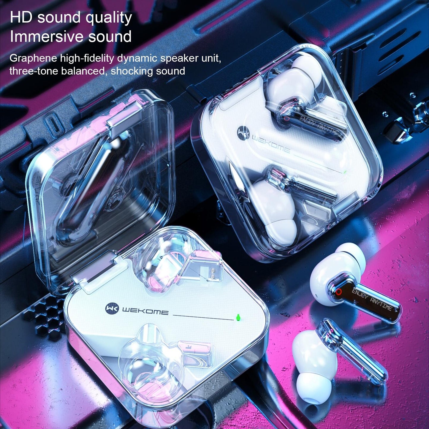 Vanguard Transparent Wireless Bluetooth Earphones – Black, Stylish Design, Clear Sound, Compact Charging Case