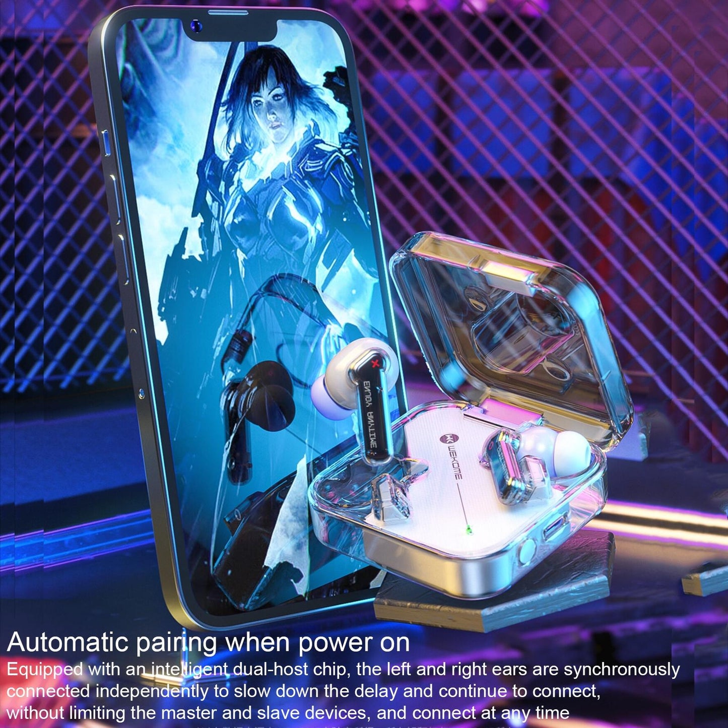Vanguard Transparent Wireless Bluetooth Earphones – Black, Stylish Design, Clear Sound, Compact Charging Case