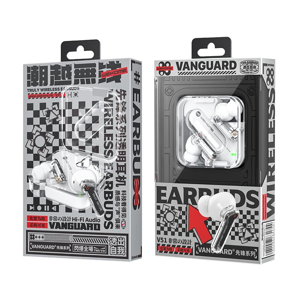 Vanguard Transparent Wireless Bluetooth Earphones – Black, Stylish Design, Clear Sound, Compact Charging Case