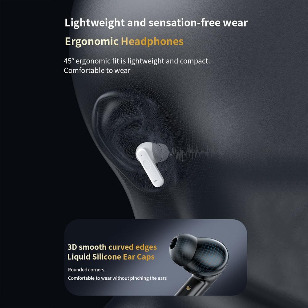 Wireless Bluetooth Earphones with Touch Controls & Noise Reduction – White