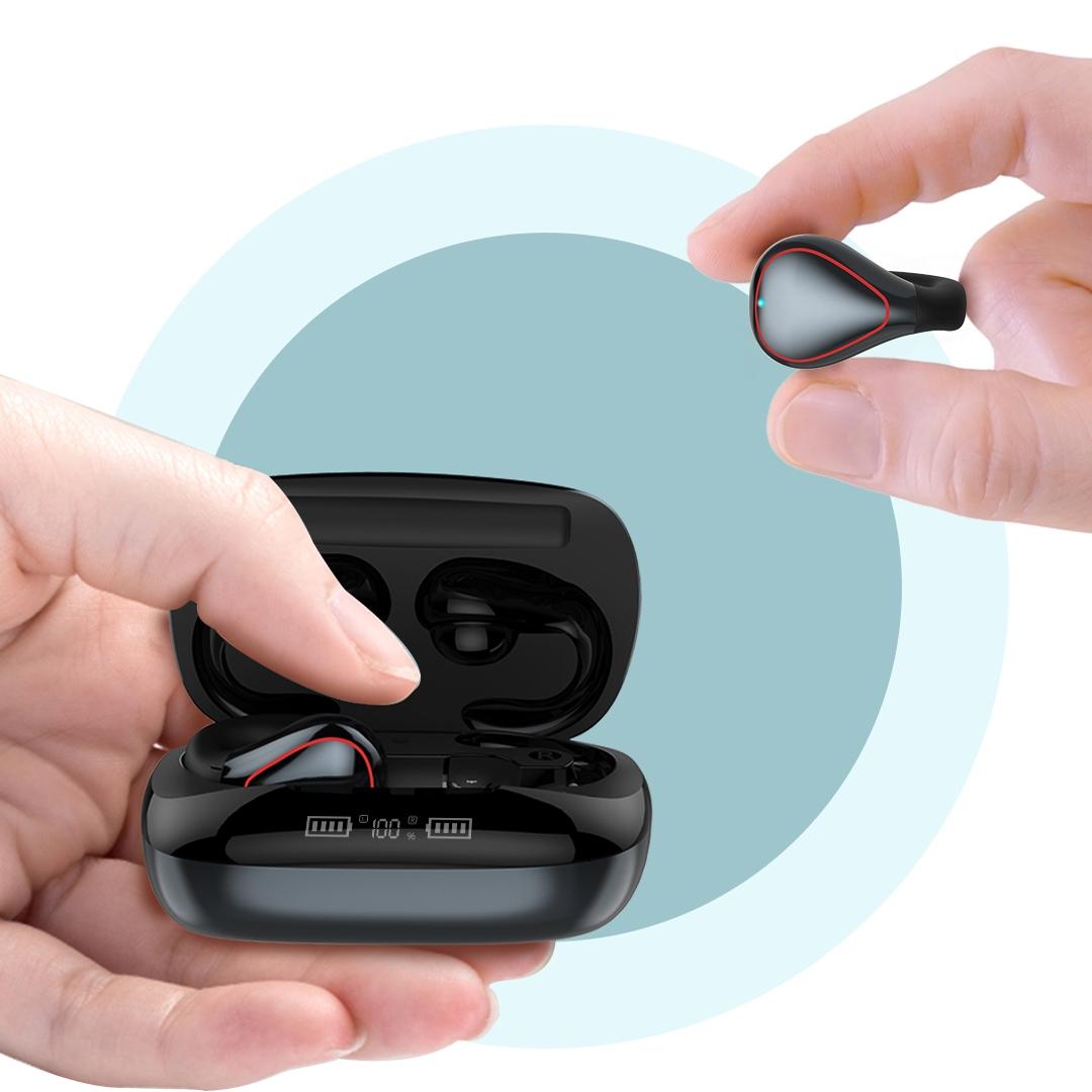 Wireless T20 TWS Bluetooth Earphones with LED Display & Charging Case – Gun Gray
