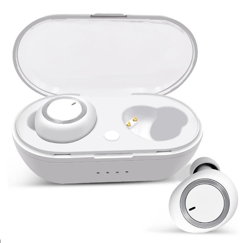 Mini Invisible TWS Bluetooth 5.0 Earphones with Charging Box & Mic – Ultra-Compact In-Ear Headphones (White)