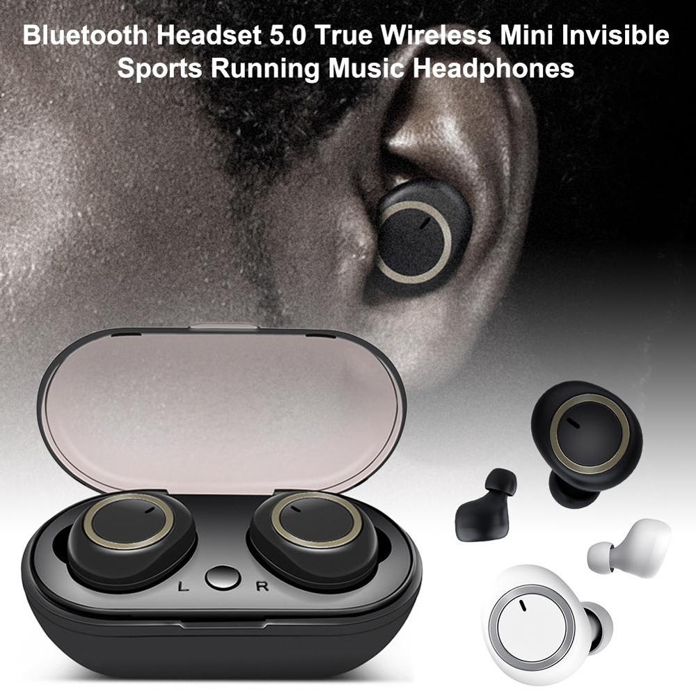 Mini Invisible TWS Bluetooth 5.0 Earphones with Charging Box & Mic – Ultra-Compact In-Ear Headphones (White)
