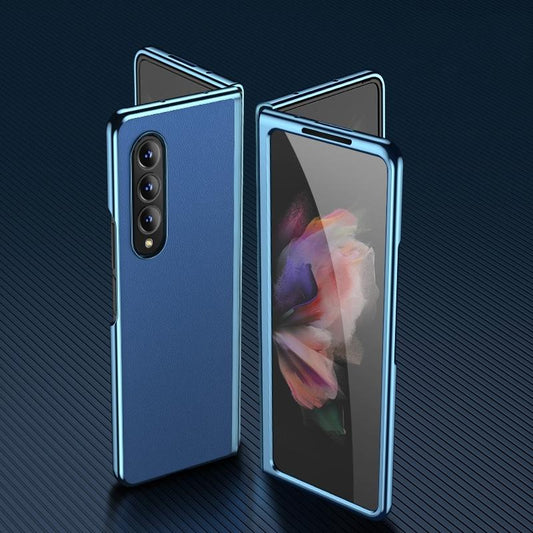 Samsung Galaxy Z Fold4 5G Leather Plated Phone Cover – Slim Protective Case – Blue