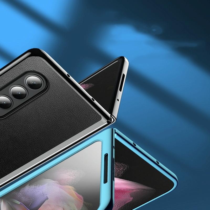 Samsung Galaxy Z Fold4 5G Leather Plated Phone Cover – Slim Protective Case – Blue