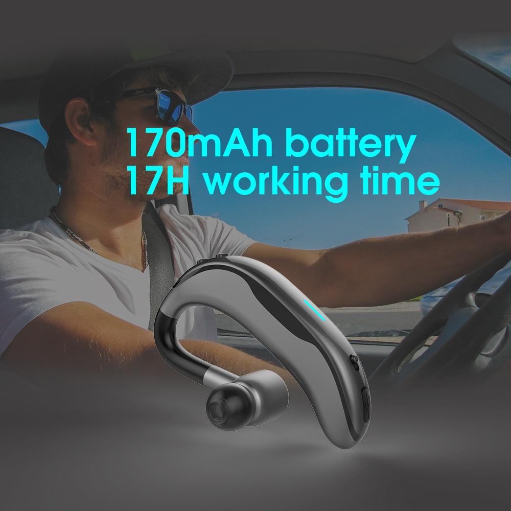 Wireless Ear-Hook Bluetooth Earphone with Mic – Car Hands-Free, Black & Red, In-Ear Design for Calls & Music