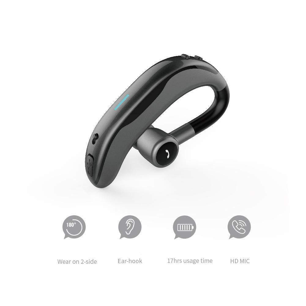 Wireless Ear-Hook Bluetooth Earphone with Mic – Car Hands-Free, Black & Red, In-Ear Design for Calls & Music