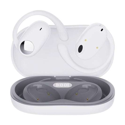 Wireless Dual-Mic Bluetooth Earphones – Noise Reduction, LED Display Charging Case – White