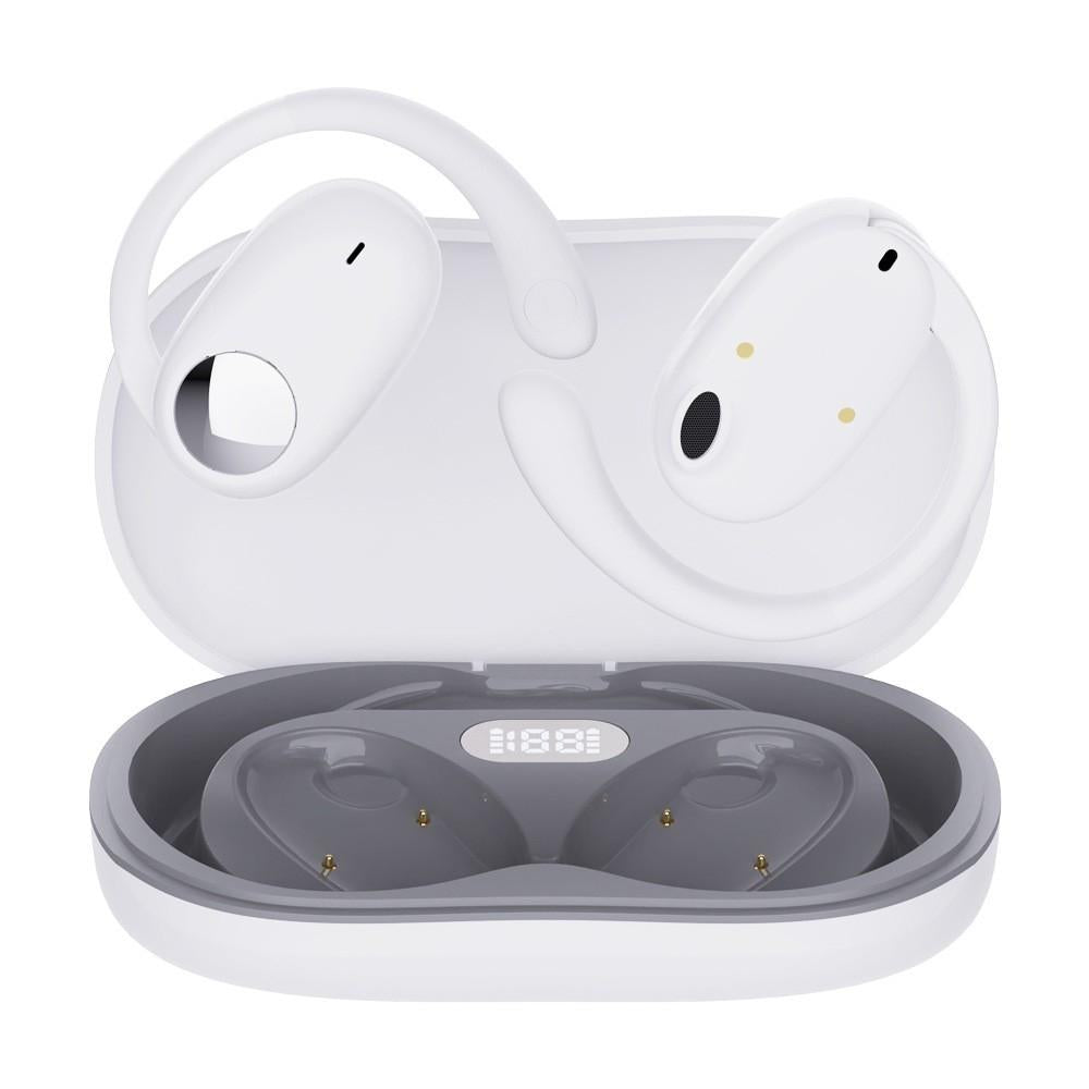 Wireless Dual-Mic Bluetooth Earphones – Noise Reduction, LED Display Charging Case – White