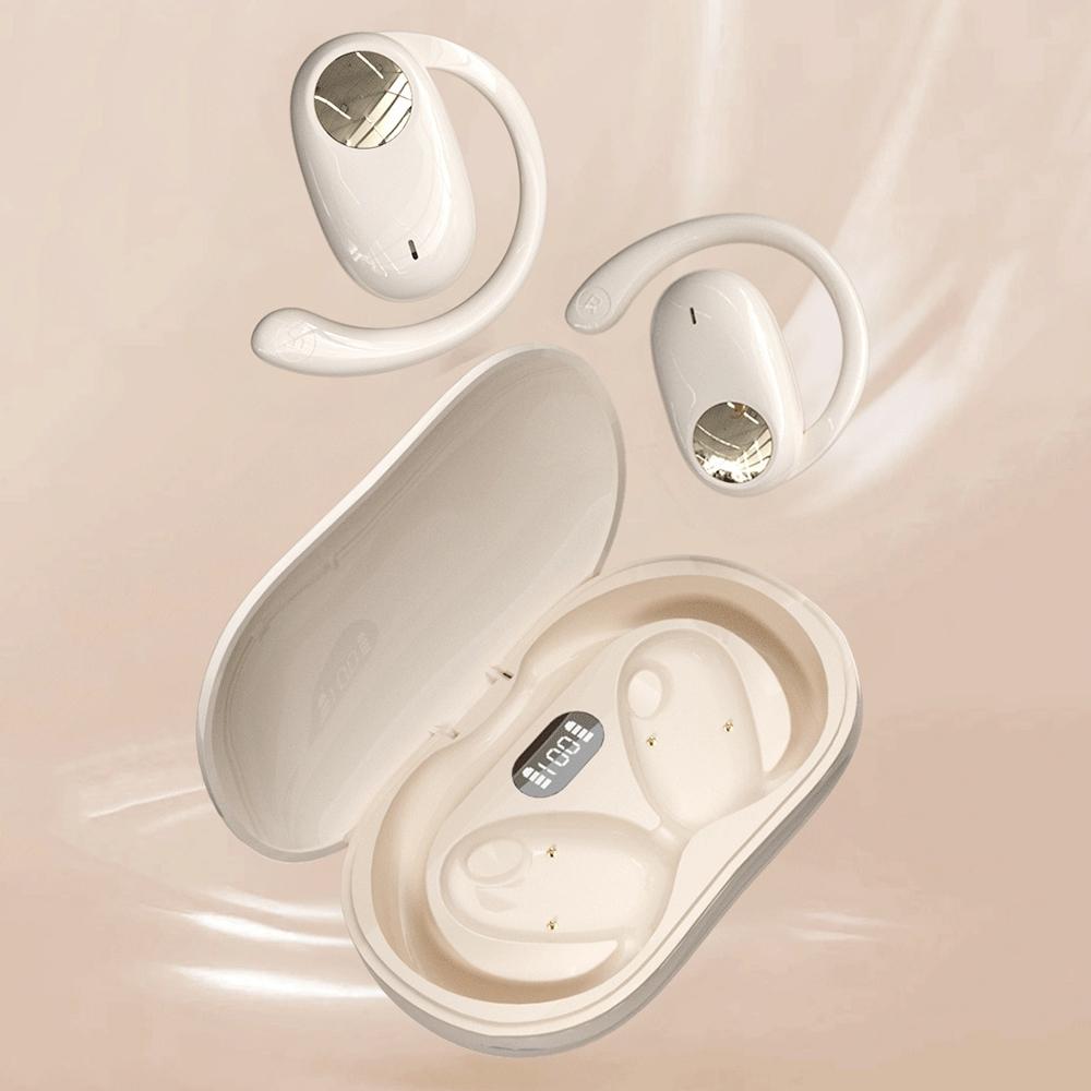 Wireless Dual-Mic Bluetooth Earphones – Noise Reduction, LED Display Charging Case – White
