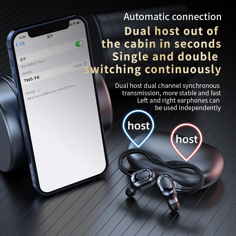 F8 Wireless Bluetooth Earphones – Red Double Earbuds with Charging Case. True Wireless Stereo Sound