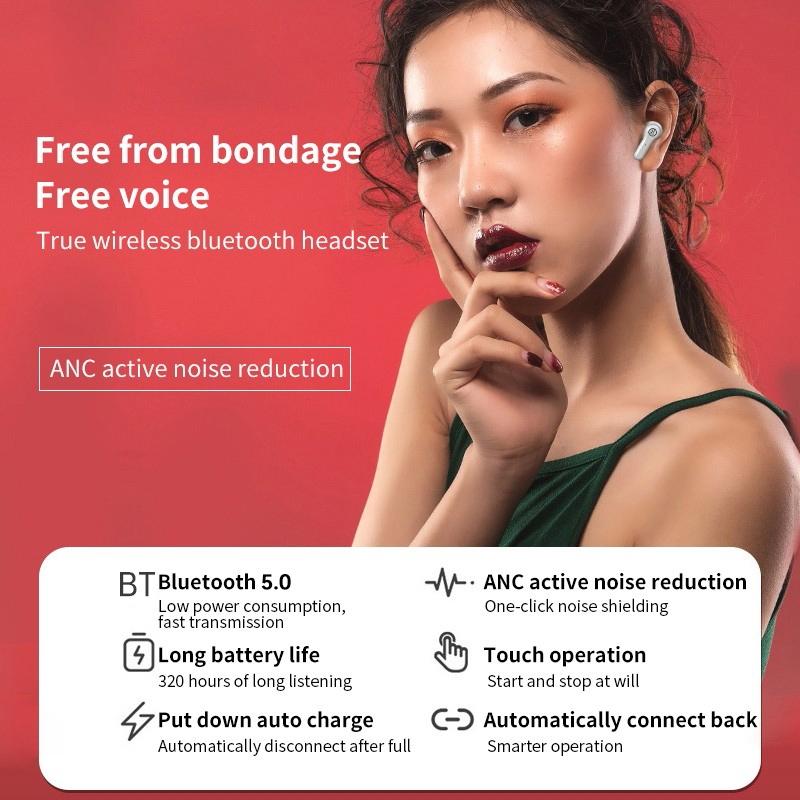 ANC Business & Sports TWS Bluetooth Earphones – White, Noise Cancelling, Charging Box, Clear Calls, Secure Fit
